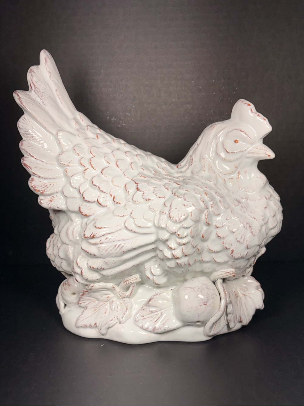 Large White Ceramic Hen Chicken Farmhouse Figurine 9”